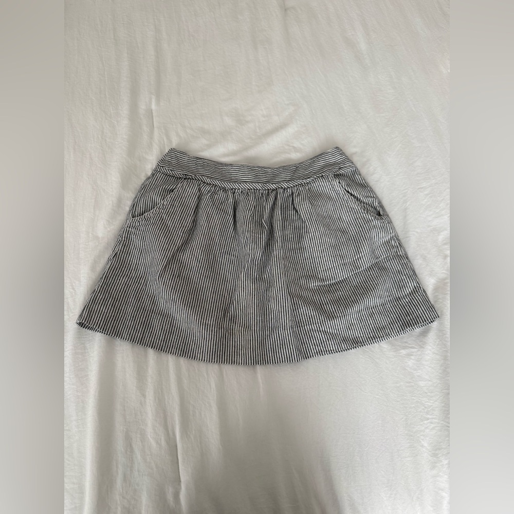 J. Crew Navy and White Striped A-Line Linen Blend Skirt